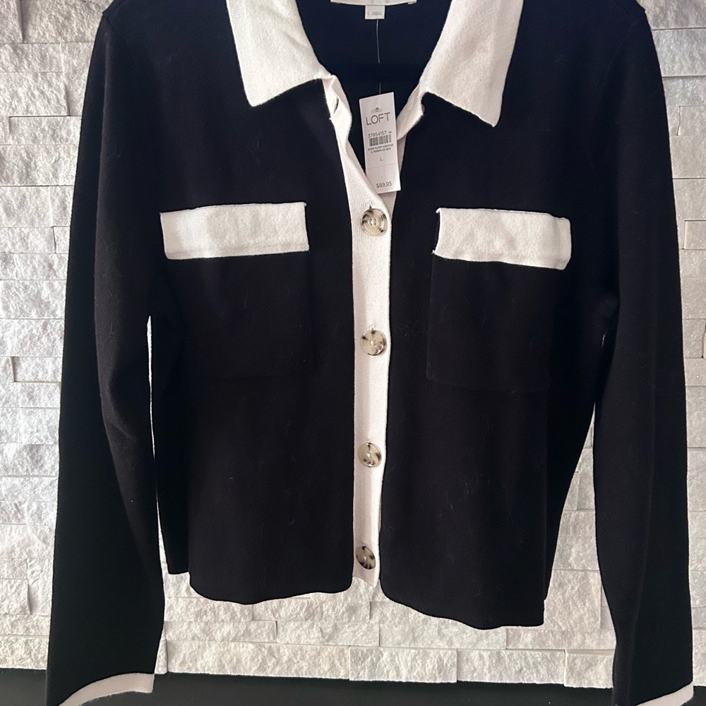 LOFT Tipped Sweater Jacket - Large